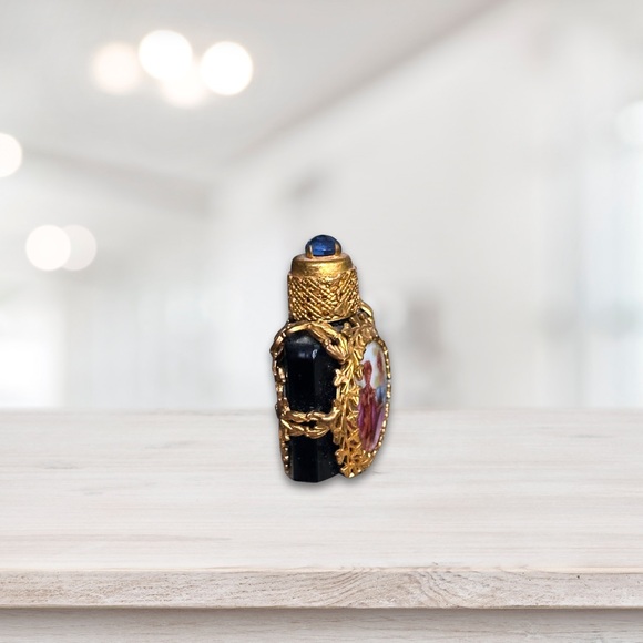 Antique French Porcelain & Blue Glass Mini Perfume Scent Bottle - Picture 3 of 6